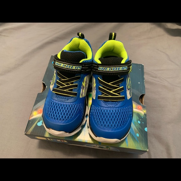 BRAND NEW Skechers S Lights Tremblers Shoes Size 9 Blue/Lime - Picture 4 of 9